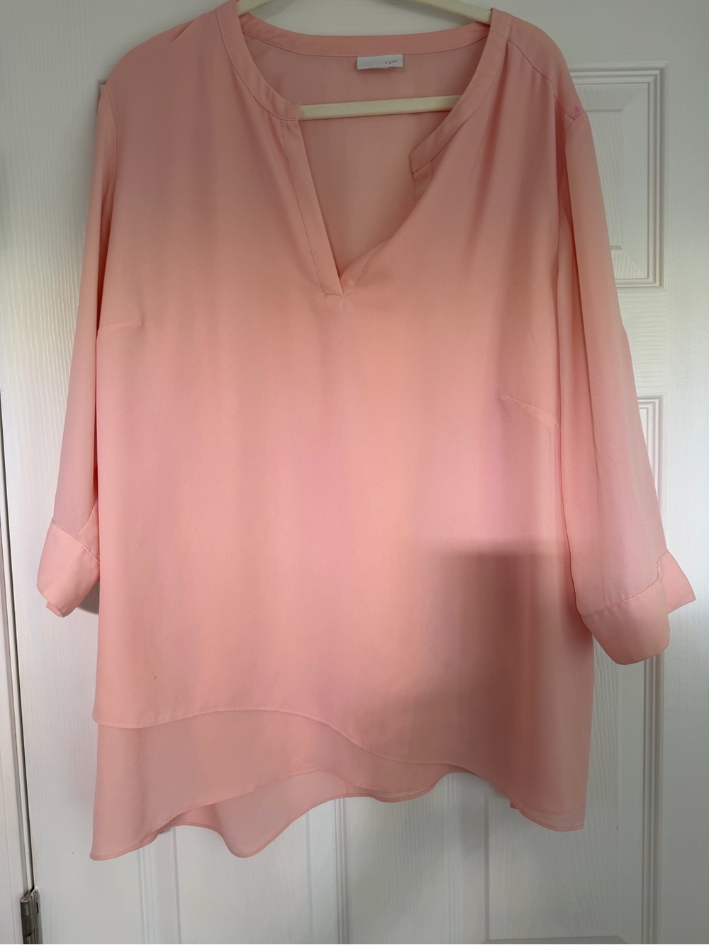 Light Pink Salmon V-Neck Layered Blouse - J Jill XL